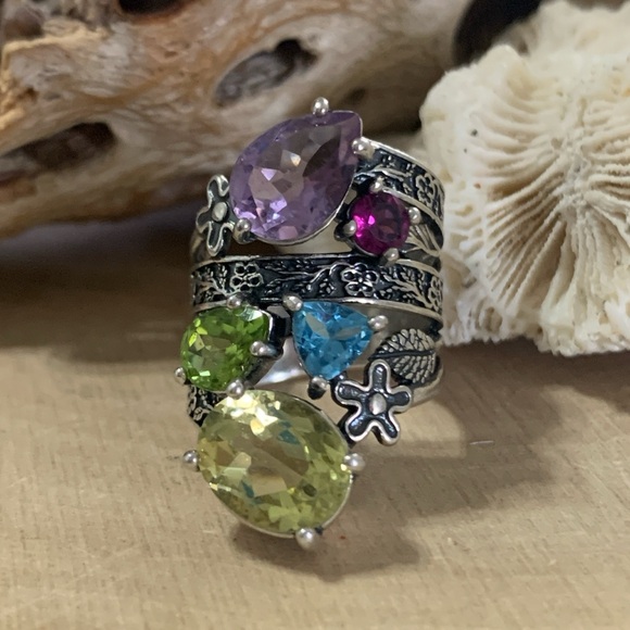 Israel Or Paz Multi GEMSTONE RING 925 Sterling Silver Size 5.25 - Picture 1 of 8